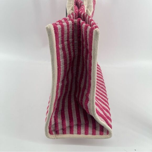 Christian Siriano Women’s Pink Creme Stripe Double Handle Large Terry Cloth Tote - Picture 5 of 10